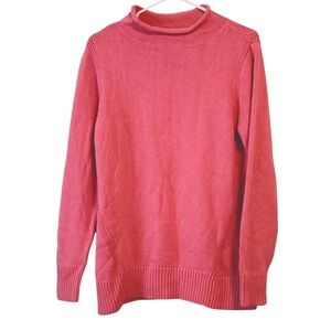 Karen Scott NWT Large Rolled Mock Neck Cotton Sweater Pink Orchid